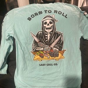 Mens Long sleep Last Call Co. Born to roll sushi